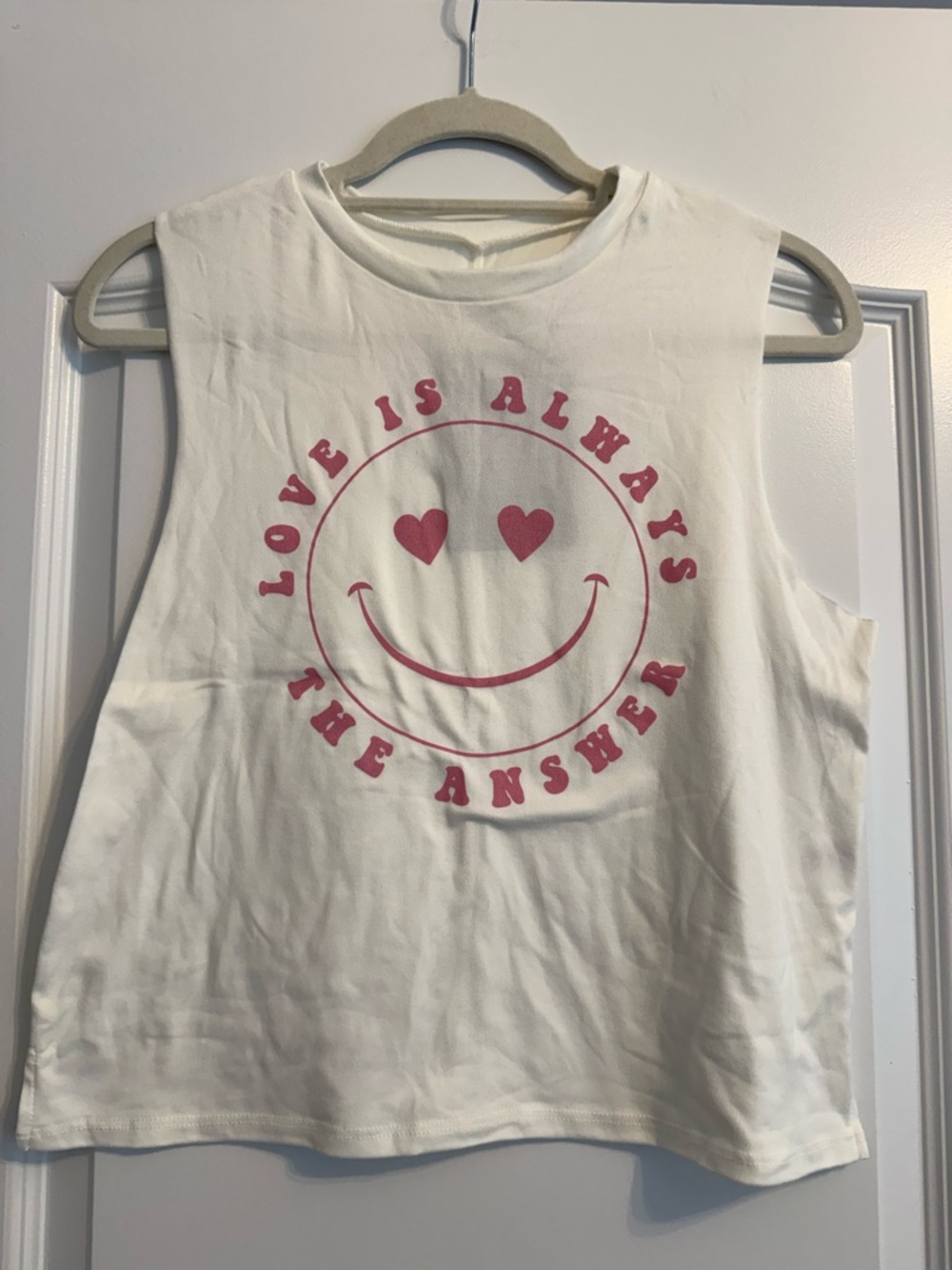 Lovers of hYOUmanity Cream Tank Top with Pink Smiley Graphic